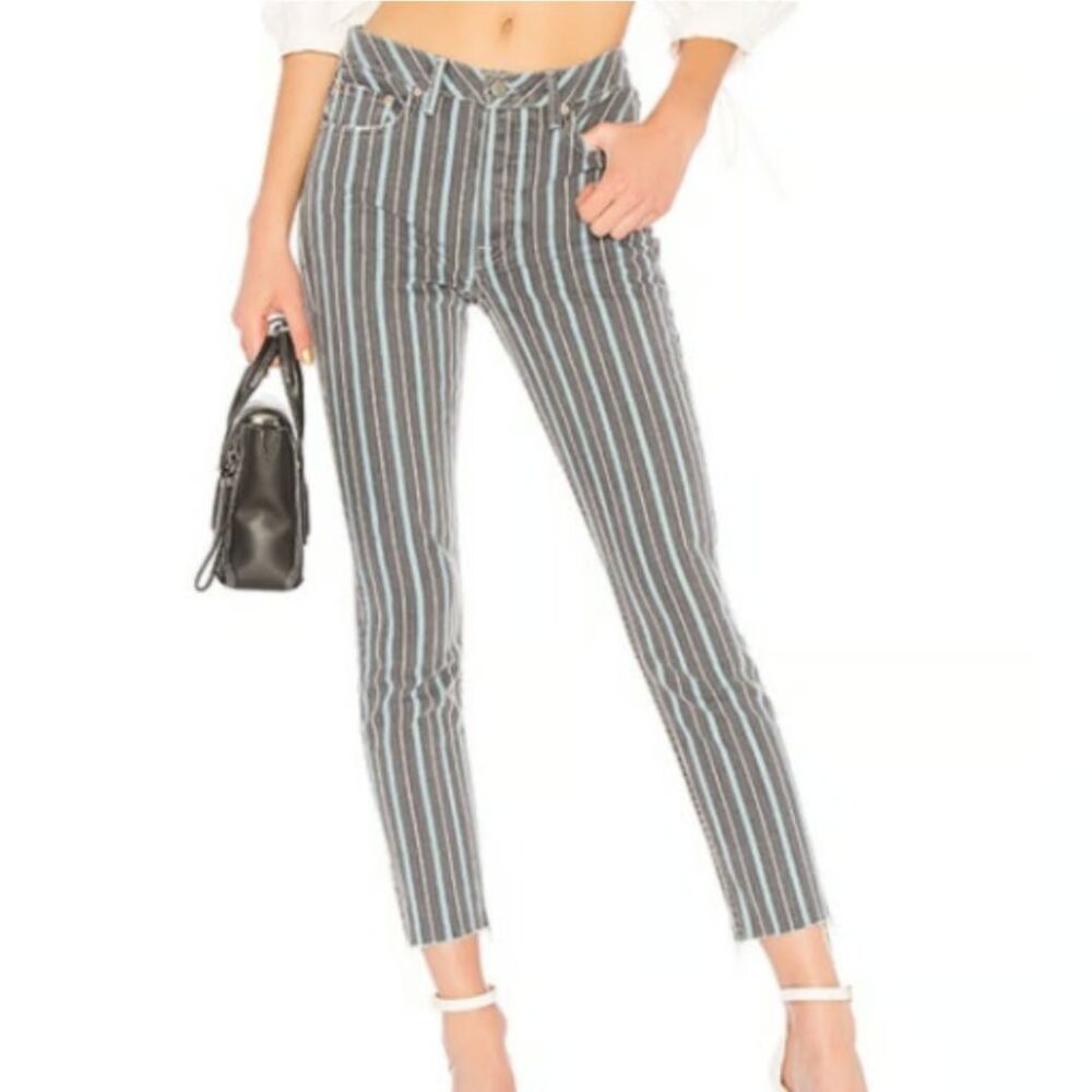 Grlfrnd Denim Striped  The Karolina Jeans, High Waist, Raw Hem, Size 25 (0), NWT